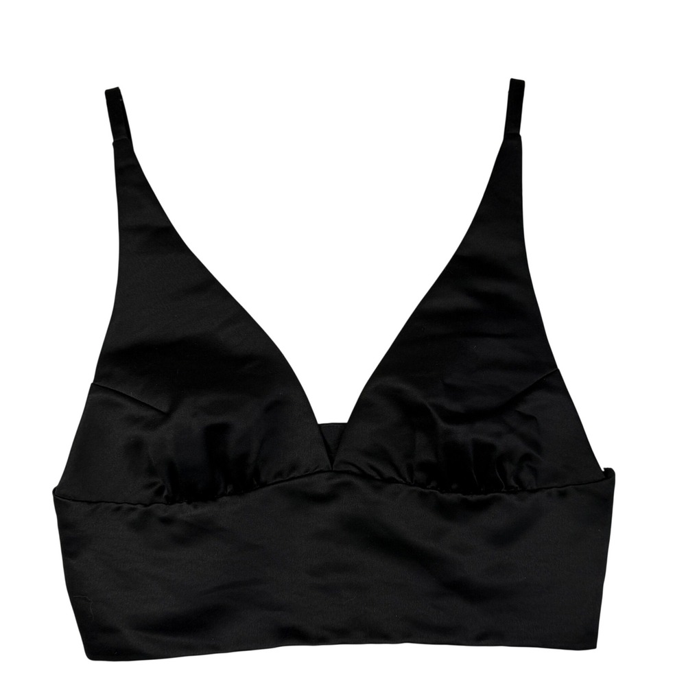 Cynthia Rowley Black Satin V-Neck Ruched Crop Top Size 6 Side Zip Adjustable